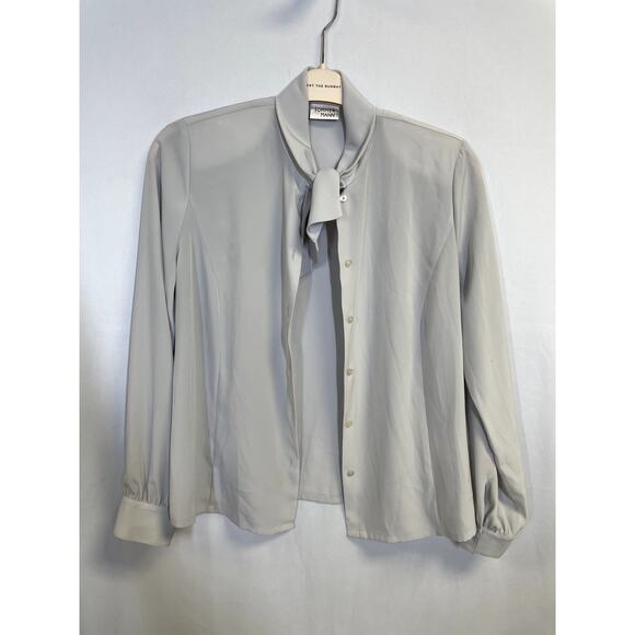 SOMMER MANN Long Sleeve Button Down Padded Shoulder Tie Neck Blouse Size 40 - Picture 1 of 11